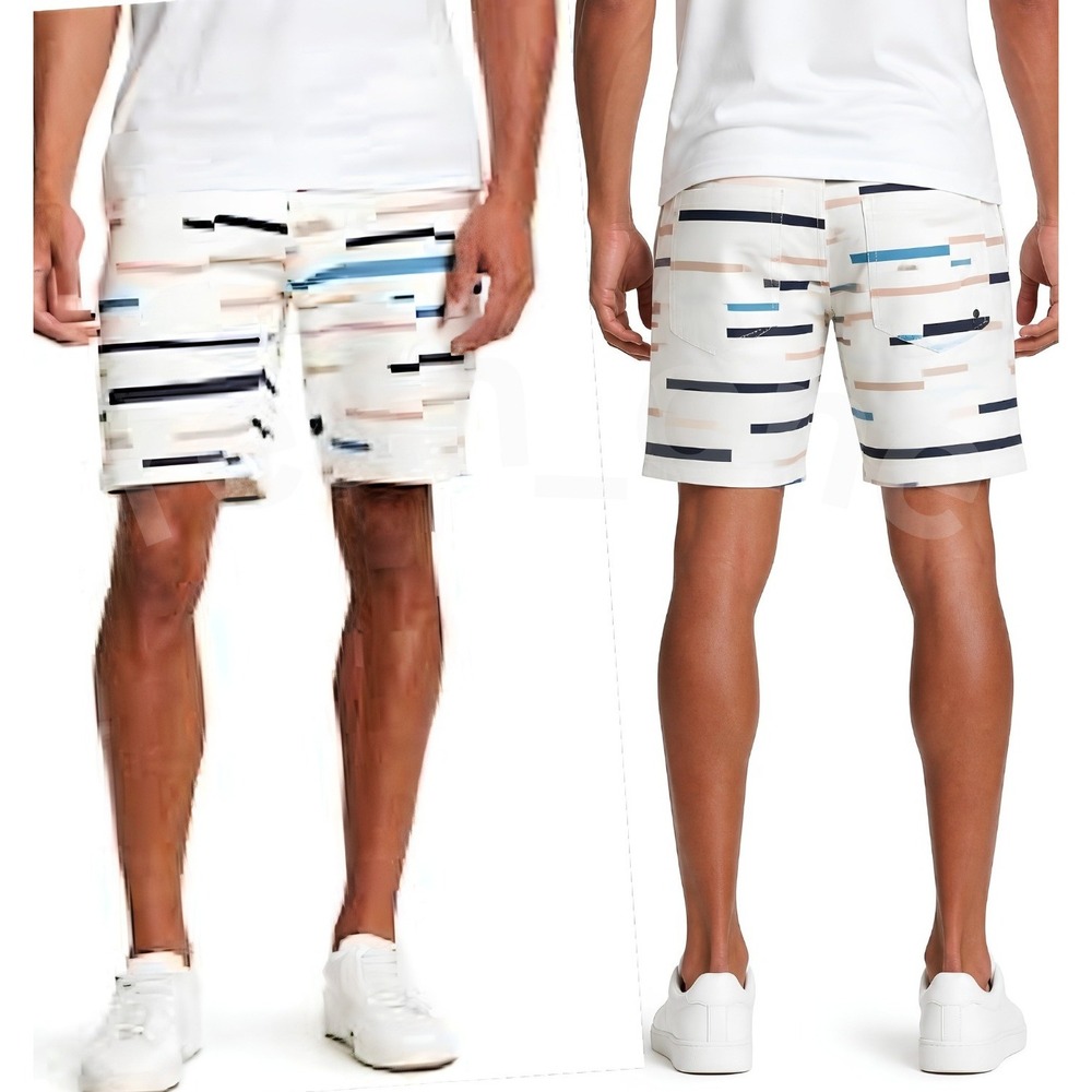 WeSC Men's Winter White Marty Broken Stripe Printed Sweat Shorts Size Large NWT